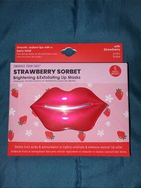 Strawberry Sorbet Brightening & Exfoliating Lip Masks - 5pk